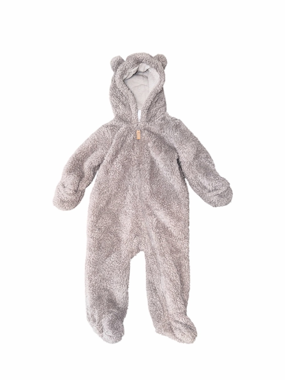 Carters Baby Gray Sherpa Bear Hooded Footed Jumpsuit Bunting Size 9 Months